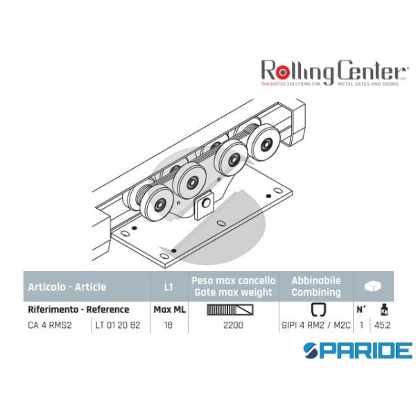 CARRELLO MAGNUM CA4RMS 2 PER CANCELLI AUTOPORTANTI ROLLING CENTER