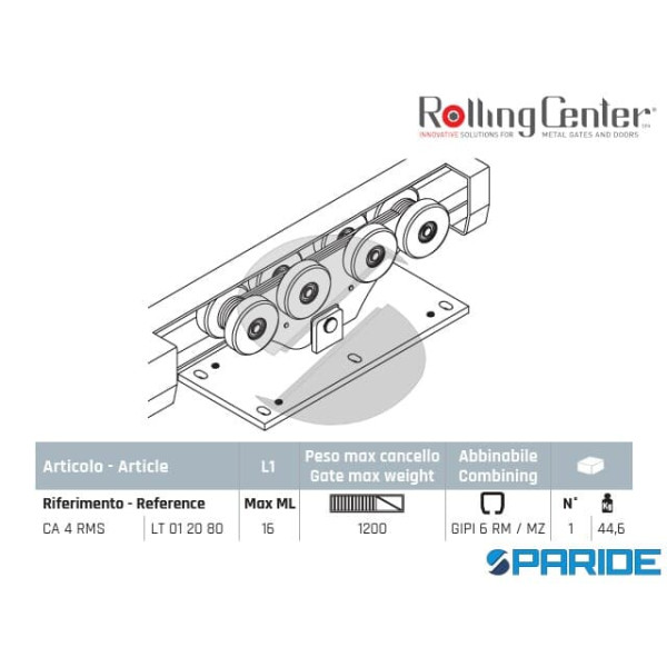 CARRELLO MAGNUM CA4RMS PER CANCELLI AUTOPORTANTI ROLLING CENTER
