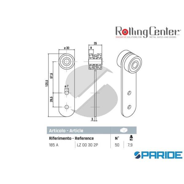 CARRELLO PICCOLO 185A A 2 RUOTE CON PIASTRA ROLLING CENTER