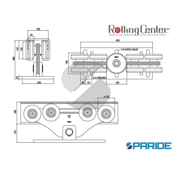 CARRELLO SUPERMAGNUM CON RUOTA DI GUIDA PER CANCELLI AUTOPORTANTI MOLTO PESANTI