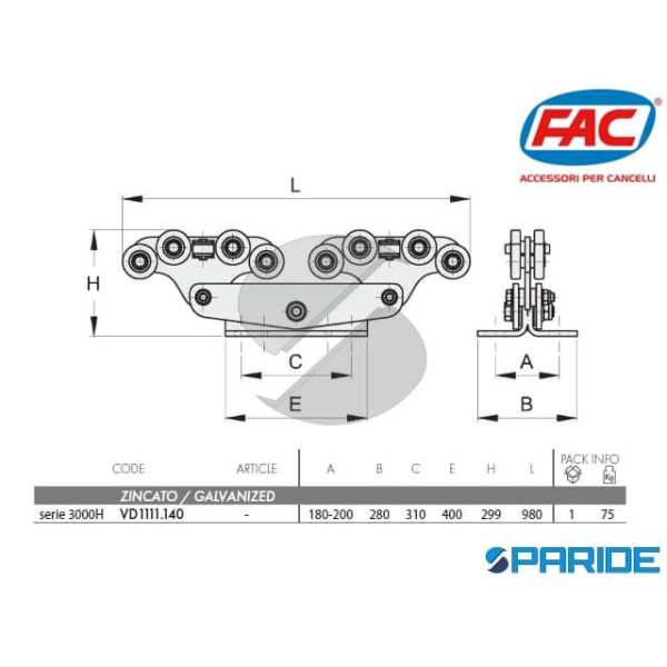 CARRELLO VD111 PER CANCELLI AUTOPORTANTI FAC VD1111140