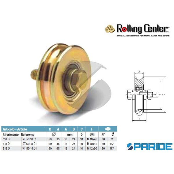 CARRUCOLA D 50 518 O 1 CUSCINETTO ROLLING CENTER