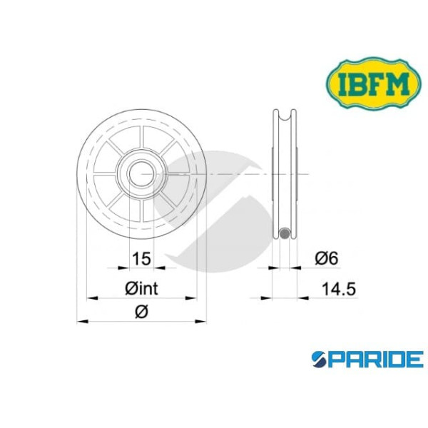 CARRUCOLA IN NYLON D 60 MM 368 N CON CUSCINETTO PER FUNE IBFM