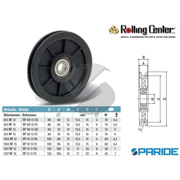 CARRUCOLA IN NYLON D 80 813NF15 PER FUNE ROLLING CENTER