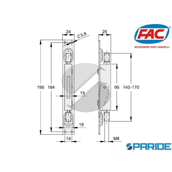 CATENACCIO A LEVA DOPPIA AZIONE 322 FAC PER SERRAMENTI METALLICI