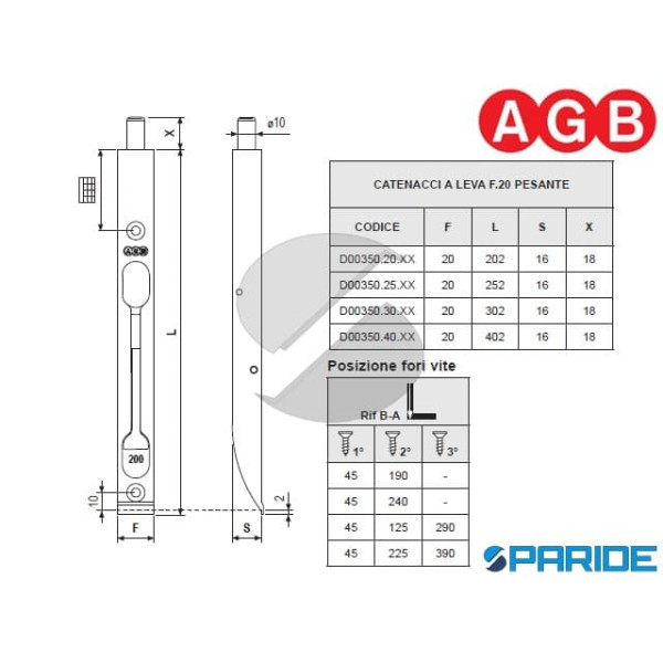 CATENACCIO A LEVA F 20 H200 D00350 ZINCO SILVER AGB