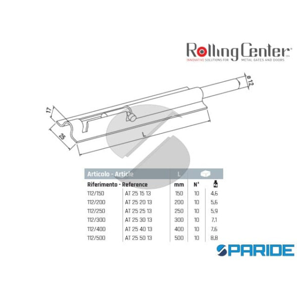 CATENACCIO A SALDARE 112 300 CON ASTA TONDA ROLLING CENTER