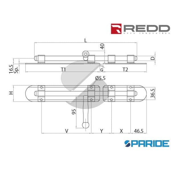 CATENACCIO IMPUGNATURA CENTRALE L 38 CM 515 REDD ROTONDO RIGATO H47 NERO