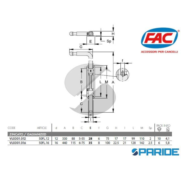 CATENACCIO TONDO D 12 50FL12 LUNGO AD AVVITARE CON PIASTRA FAC VL0301012