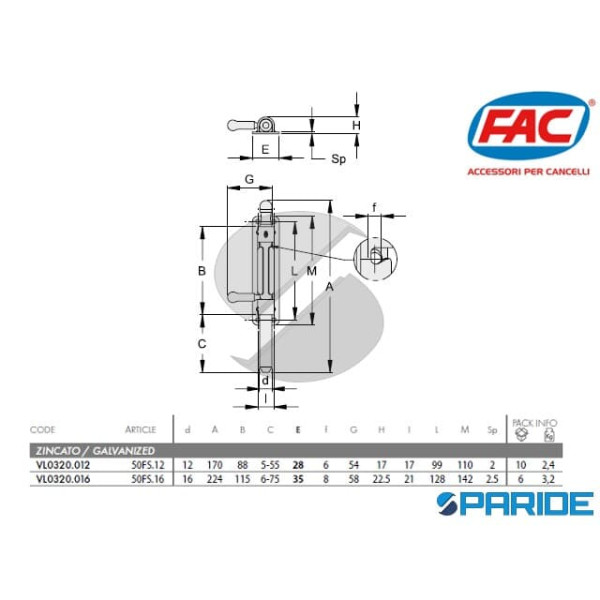 CATENACCIO TONDO D 16 50FS16 AD AVVITARE CON PIASTRA STRETTA FAC