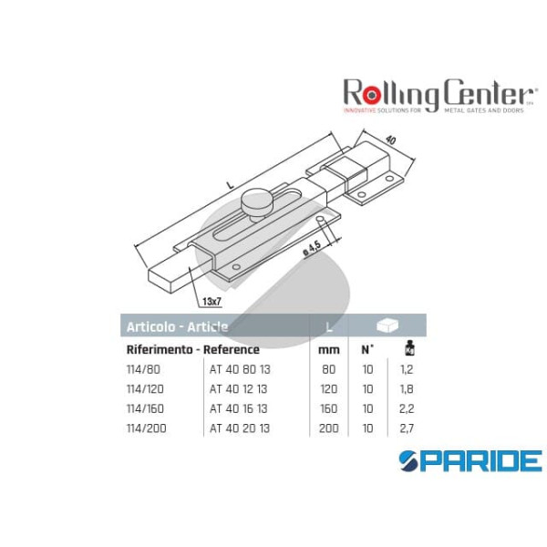 CATENACCIO TRASVERSALE 114 80 AD AVVITARE RINFORZATO ROLLING CENTER