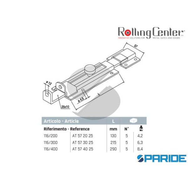 CATENACCIO TRASVERSALE 116 300 AD AVVITARE ROLLING CENTER