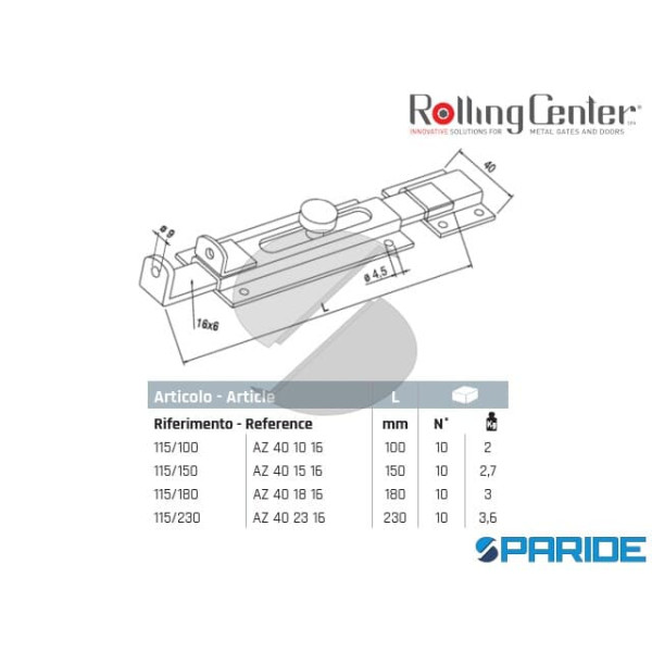 CATENACCIO TRAVERSO 115 230 AD AVVITARE LEGGERO ROLLING CENTER