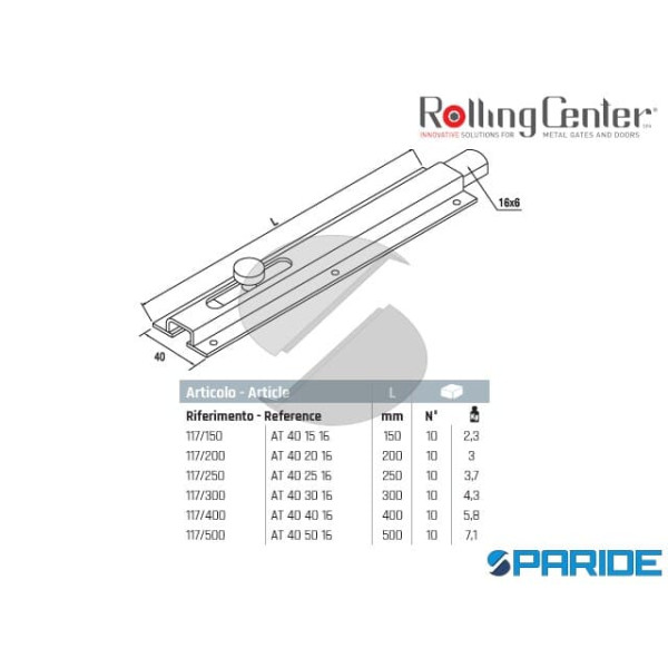 CATENACCIO VERTICALE 117 400 AD AVVITARE LEGGERO ROLLING CENTER