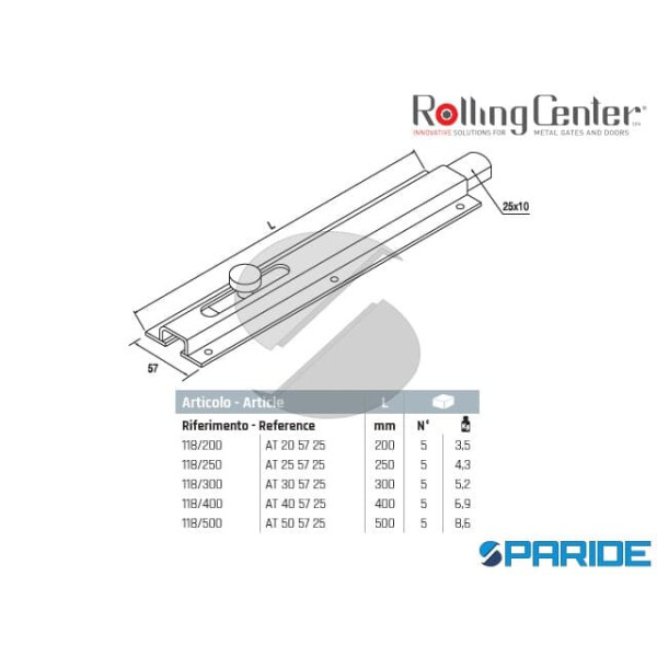 CATENACCIO VERTICALE 118 200 AD AVVITARE PESANTE ROLLING CENTER