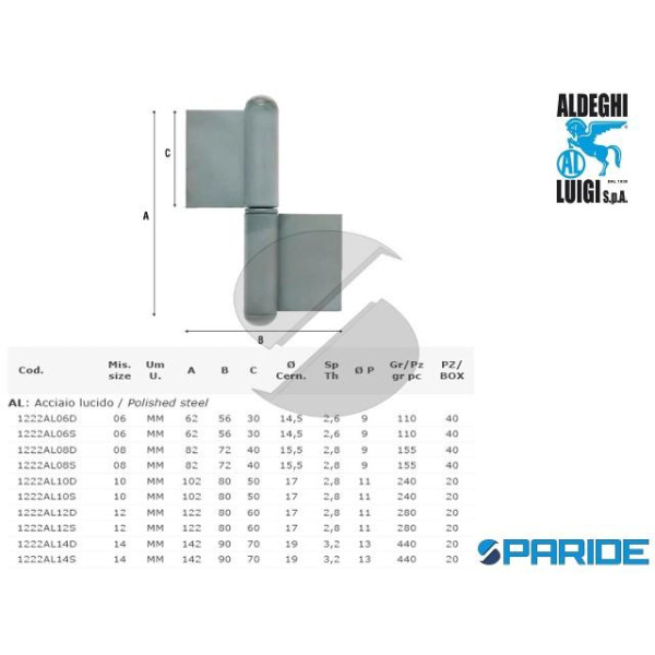 CERNIERA 14 CM 1222AL14S SX PER SERRAMENTI IN FERR...