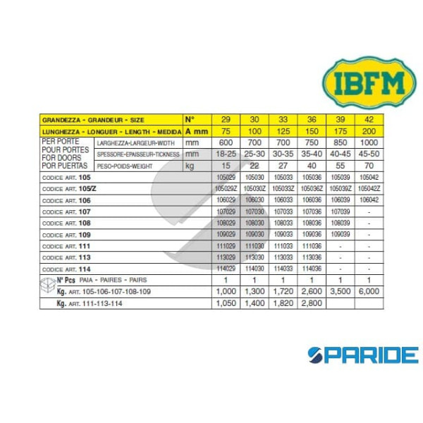 CERNIERA 39 175 BOMMER 105 Z AD AZIONE DOPPIA ACCIAIO ZINCATO IBFM