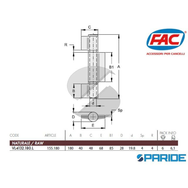 CERNIERA A 3 ALI 155 180 PERNO SFILABILE FAC VL4132180L PER CANCELLI