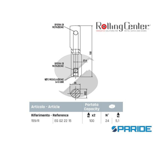 CERNIERA A GOCCIA 159 R REGOLABILE CON SFERE  ROLLING CENTER
