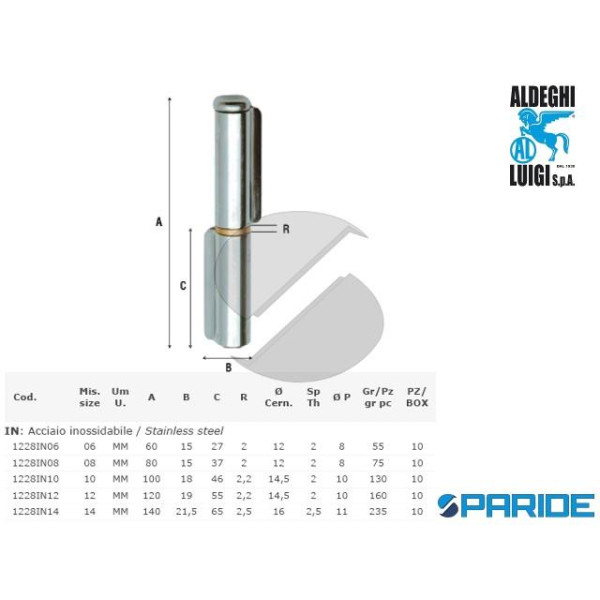 CERNIERA A SALDARE 10 CM 1228IN10 INOX 2 ALI ALDEG...