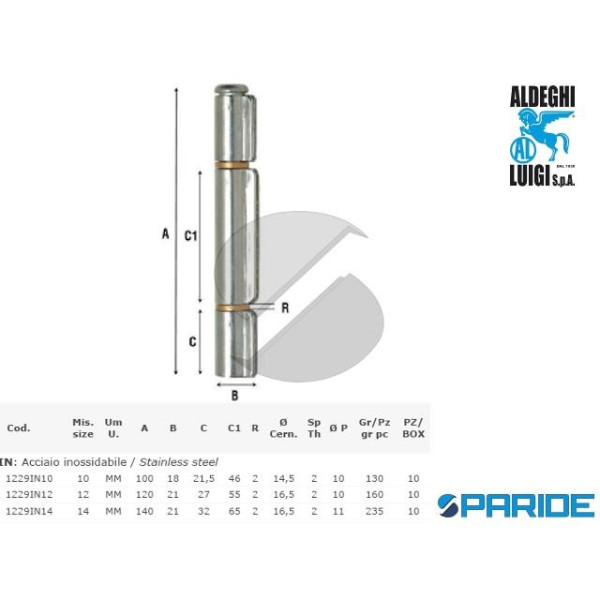 CERNIERA A SALDARE 10 CM 1229IN10 INOX 3 ALI ALDEG...