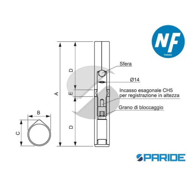 CERNIERA A SALDARE 105 MM 129 1 CON PERNO INOX E SFERA REGISTRABILE NOVA-FERR
