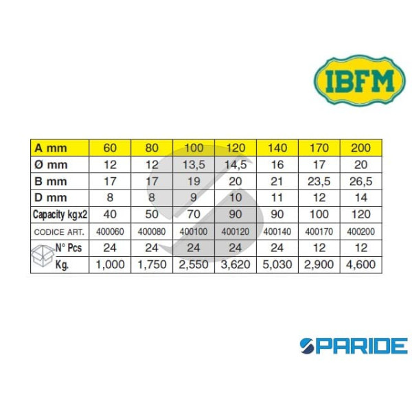 CERNIERA A SALDARE 120 MM 400 CON PERNO FISSO E TAPPO IBFM 400120