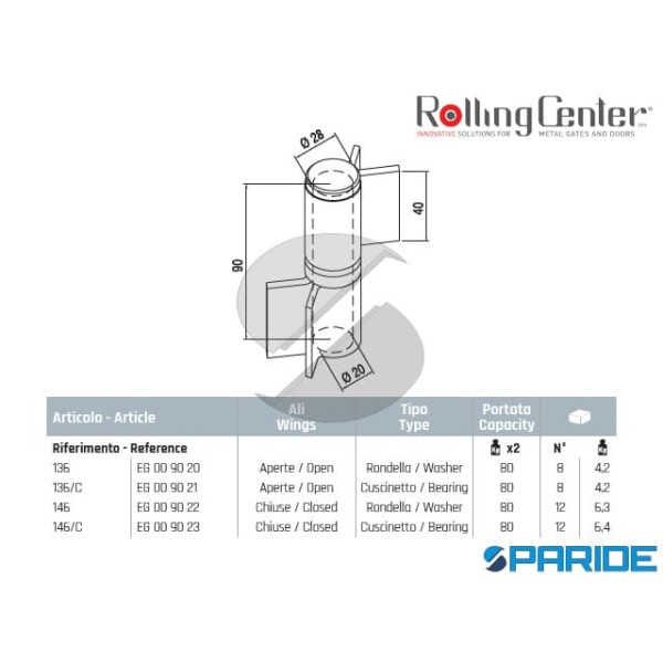 CERNIERA A SALDARE 136 IN FERRO CON 2 ALI APERTE ROLLING CENTER