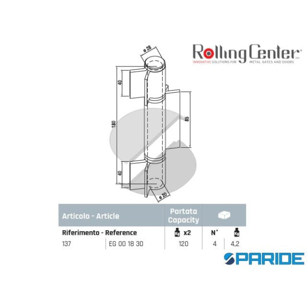 CERNIERA A SALDARE 137 IN FERRO CON 3 ALI APERTE ROLLING CENTER
