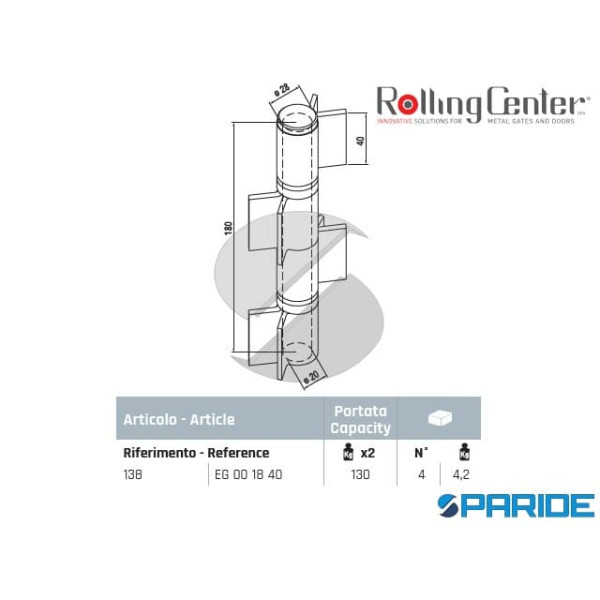 CERNIERA A SALDARE 138 IN FERRO CON 4 ALI APERTE ROLLING CENTER