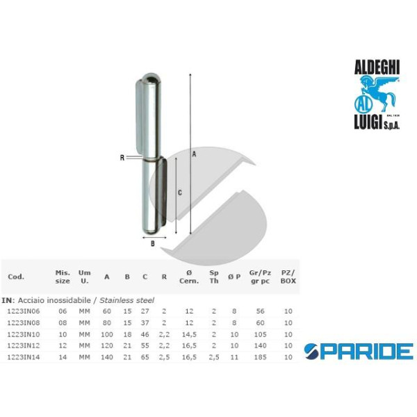 CERNIERA A SALDARE 14 CM 1223IN14 INOX ALDEGHI