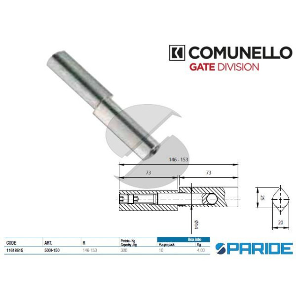 CERNIERA A SALDARE 150 MM INOX 500I CON PERNO REGO...