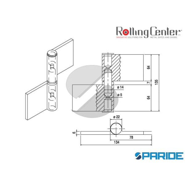 CERNIERA A SALDARE 156 A CON ALA LUNGA CON CUSCINETTO ROLLING CENTER