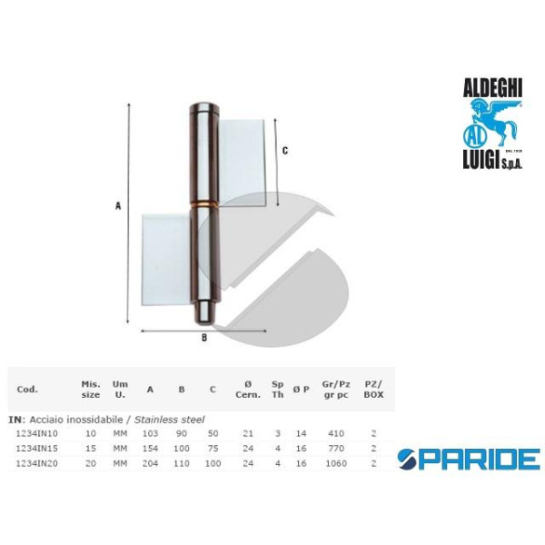 CERNIERA A SALDARE 20 CM 1234IN20 INOX PER CANCELL...