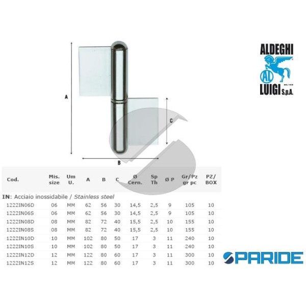 CERNIERA A SALDARE 6 CM 1222IN06D INOX DESTRA ALDE...