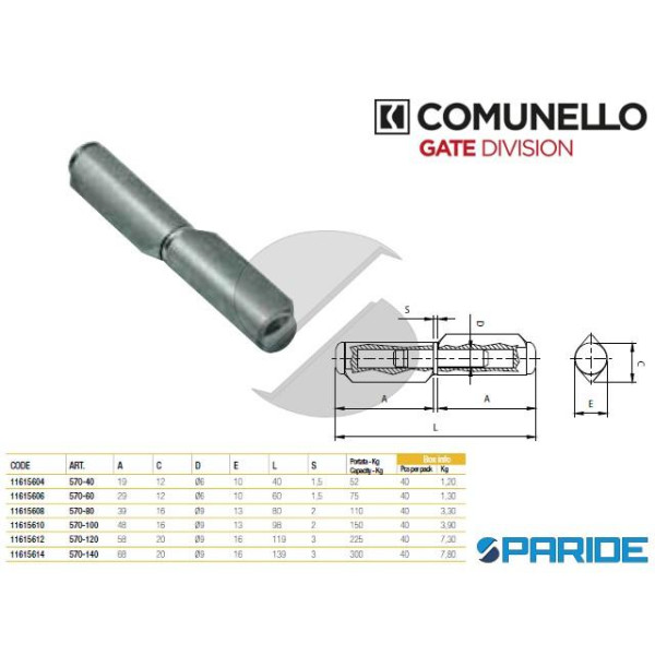 CERNIERA A SALDARE 60 MM 570 GREZZO CON PERNO FISS...