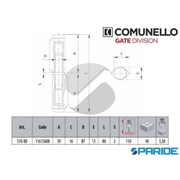 CERNIERA A SALDARE 80 MM 570-80 GREZZO CON PERNO FISSO COMUNELLO