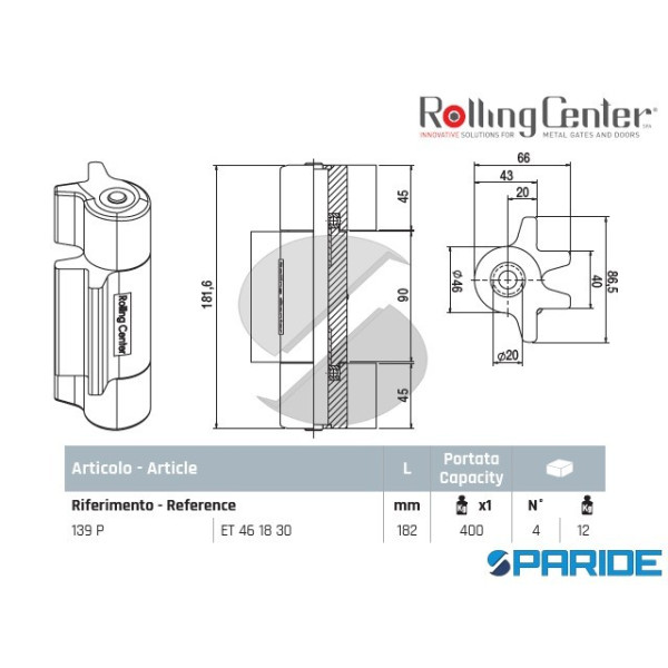CERNIERA A SALDARE STILO 139P CON 3 ALI ACCIAIO ROLLING CENTER