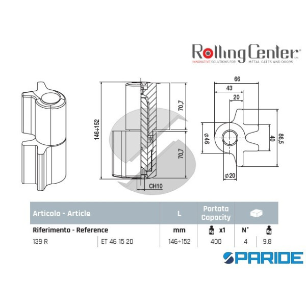 CERNIERA A SALDARE STILO PESANTE 139R 2 ALI REGISTRABILE ROLLING CENTER