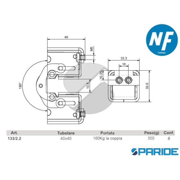 CERNIERA A SCOMPARSA 133 22 RIBALTAMENTO 180 NOVA-FERR