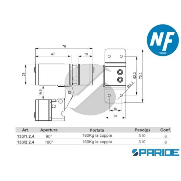 CERNIERA A SCOMPARSA 180 133 224 PER PROFILI NOVA-FERR