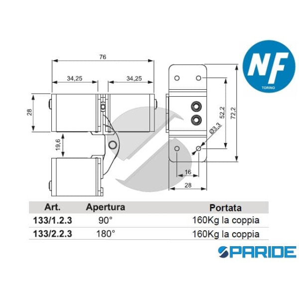CERNIERA A SCOMPARSA 180 GRADI 133 223 NOVA-FRR INOX