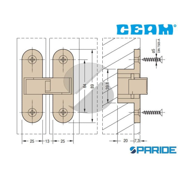 CERNIERA A SCOMPARSA 2015 CEAM ACCIAIO NICHELATO 89X25 MM