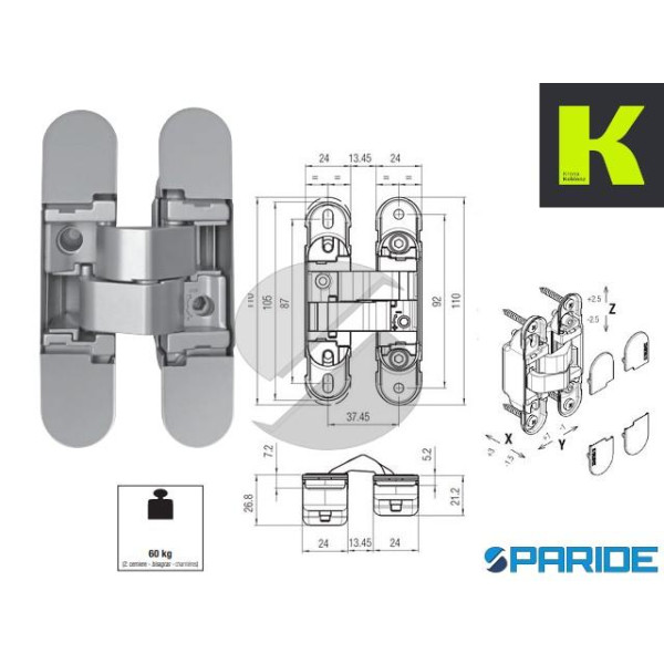 CERNIERA A SCOMPARSA HYBRID K1060 DXSX CROMO SATIN...