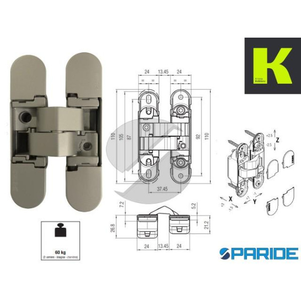 CERNIERA A SCOMPARSA HYBRID K1060 DXSX NICHEL SATI...