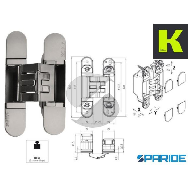 CERNIERA A SCOMPARSA K2760 CL DX-SX CROMO LUCIDO K...