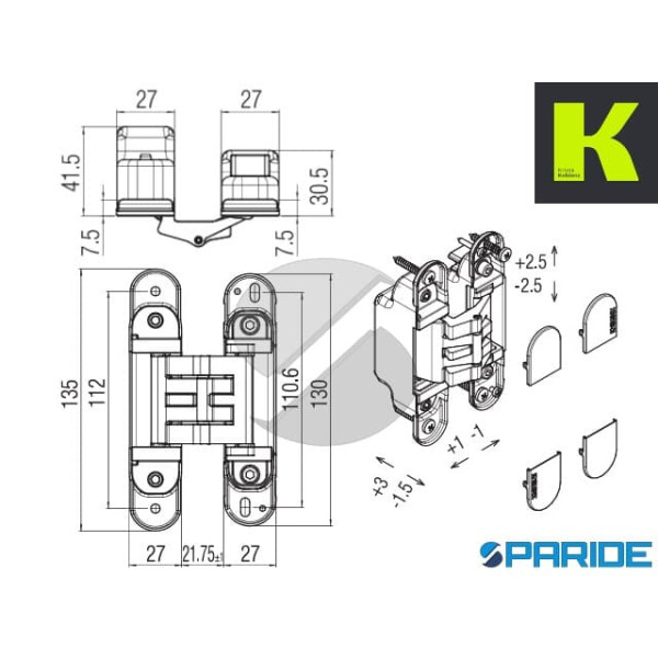 CERNIERA A SCOMPARSA K2760 CL DX-SX CROMO LUCIDO KRONA KOBLENZ