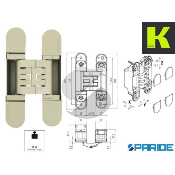 CERNIERA A SCOMPARSA K2760 NS DX-SX NICHEL SATINAT...