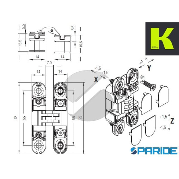 CERNIERA A SCOMPARSA K6100 KUBIKINA DX-SX CROMO SATINATO KRONA KOBLENZ