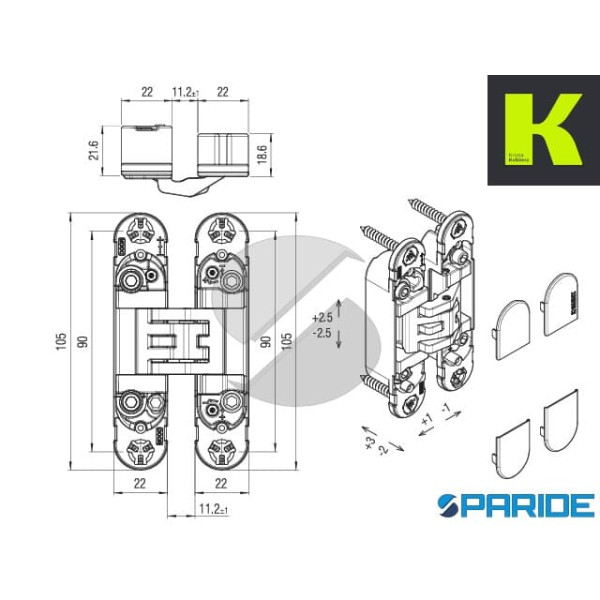 CERNIERA A SCOMPARSA K6400 KUBICA DX-SX CROMO SATINATO KRONA KOBLENZ